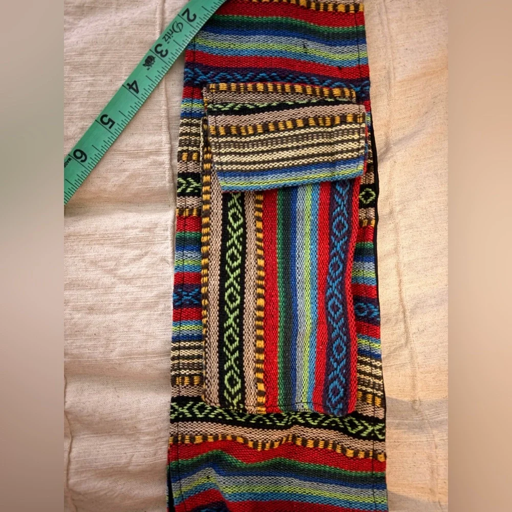 Bohemian Multicolor Striped Crossbody Bag with Front Pockets